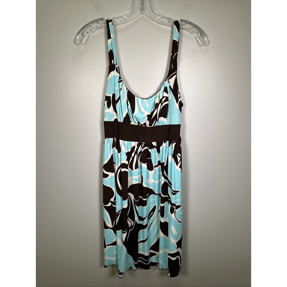 VTG LaBelle Mini Dress‎ L Teal Brown Floral Tie Waist USA Made Y2K Babydoll